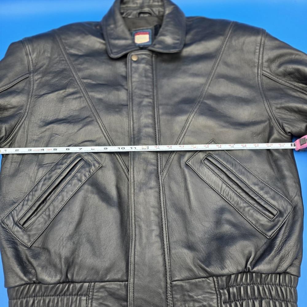 Vintage J Park Collection Black Leather Bomber Jacket - Size L - Picture 10 of 14
